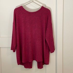 Bobeau Pink/magenta and black heathered open back 3/4 sleeve sweater